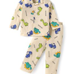 kookie kids india Kookie Kids Single Jersey Knit Full Sleeves Co-Ord Night Suit with Dino Print - Offwhite-picture-37
