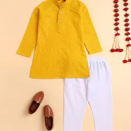 BT DEZINES Viscose Woven Full Sleeves Floral Embroidered & Sequins Embellished Kurta Pyjama Set - Yellow-picture-21
