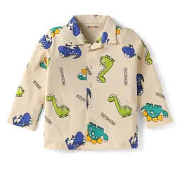 kookie kids india Kookie Kids Single Jersey Knit Full Sleeves Co-Ord Night Suit with Dino Print - Offwhite image 2