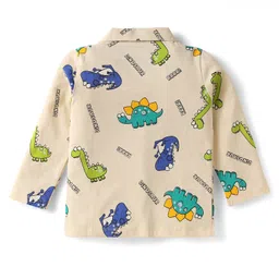 kookie kids india Kookie Kids Single Jersey Knit Full Sleeves Co-Ord Night Suit with Dino Print - Offwhite image 3