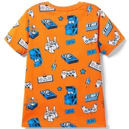 Pine Kids Single Jersey Knit Half Sleeves Co-ords Night Suit With Game Print - Orange image 3