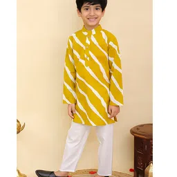 AJ Dezines Cotton Woven Full Sleeves Leheriya Printed Kurta Pyjama Set - Mustard image 4