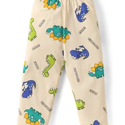 kookie kids india Kookie Kids Single Jersey Knit Full Sleeves Co-Ord Night Suit with Dino Print - Offwhite image 4
