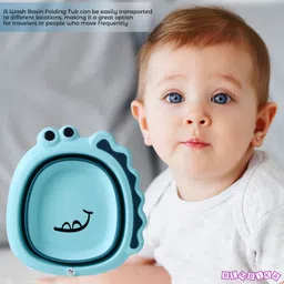 Bembika Baby Wash Basin Foldable Lightweight Portable Multipurpose Wash Basin For Baby Kids - Blue image 5