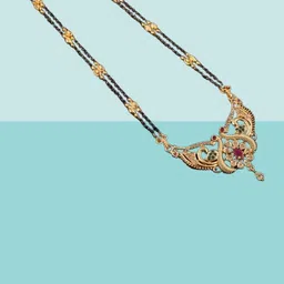 Laksh Enterprise Artificial Stones Studded & Beaded Peacock Design Mangalsutra-picture-14