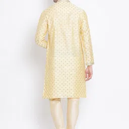 here&now x sanwara Sanwara Men Yellow & Gold-Coloured Self Design Kurta with Churidar image 5