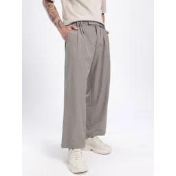 glitchez Men Mid-Rise Pleated Belted Baggy Fit Trousers-picture-34