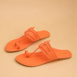 Eridani Women's Avni Orange Kolhapuri Sandals image 2