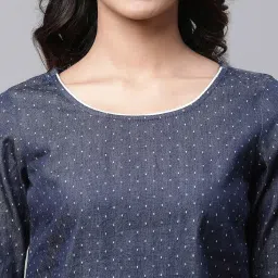 Aurelia Blue Cotton Woven Pattern Straight Kurti image 5