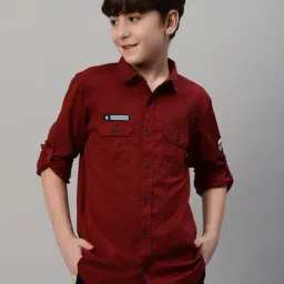 Cantabil Boys Maroon Solid Full Sleeves Shirt-picture-12