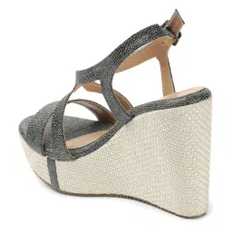 Iconics Women's Black Cross Strap Wedges image 5