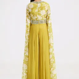 Basanti Kapde aur Koffee Lime Green Jumpsuit With Cape Sleeves image 2