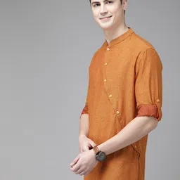 Anouk Men Rust Orange Woven Design Straight Kurta image 3