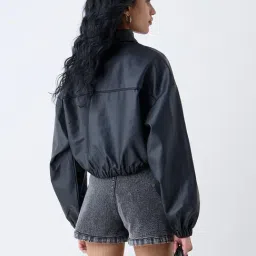 nuon women Nuon by Westside Black Solid Faux Leather Jacket image 2