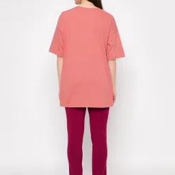 Clovia Coral & Pink Graphic Print Maternity Top With Pyjamas image 2