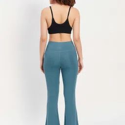Clovia Black & Blue Regular Fit Sports Crop Top Track Pants Set image 2