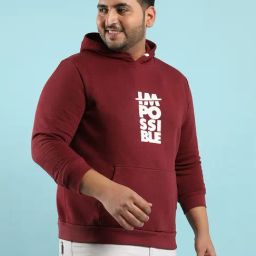 Instafab Plus Maroon Cotton Regular fit Printed Plus Size Hooded Sweatshirt-picture-12