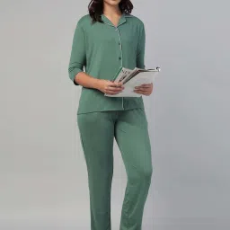 Clovia Green Regular Fit Night Suit image 5