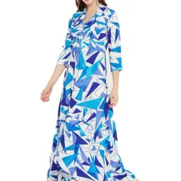 Cottinfab White Printed Maxi Crepe Dress-image-25