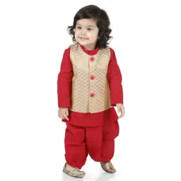 BownBee kids Red & Beige Printed Kurta, Dhoti with Jacket-picture-18