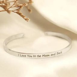 Joker & Witch I Love You To The Moon And Back Silver Mantra Bands Flexible fit Bracelet-picture-1