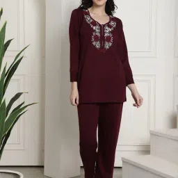 Secret Wish Purple Embroidered Top With Lounge Pants-image-7