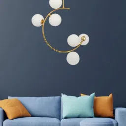 Kapoor Lamp Shades Brass & White Glass Premium Gloster Contemporary Ball Chandelier-picture-44