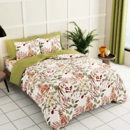 Bianca La Vogue Floral Beige 152 TC Fabric Double Bedsheet with 2 Pillow Covers-image-7