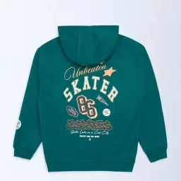 Y&F Kids by Westside Teal Text Printed Cotton Hoodie image 2