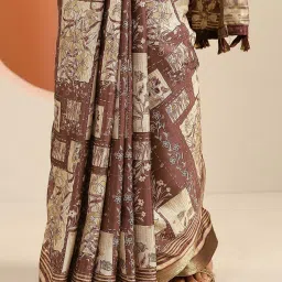 Libas Pink Printed Saree With Unstitched Blouse image 5