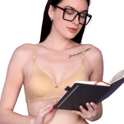 Spiaty Beige Elastane Solid T-Shirt Bra image 5