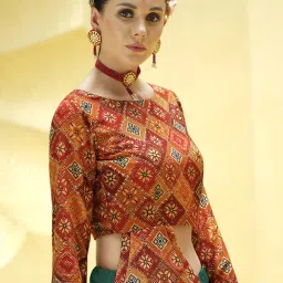 SHUBHKALA Rama Green Embellished Lehenga and Choli Set With Dupatta image 5