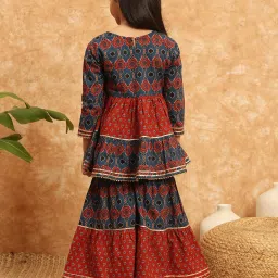READIPRINT FASHIONS Kids Blue & Red Printed Kurti with Gharara image 2