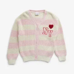 HOP Kids by Westside Pink & Ecru Embroidered Knitted Cotton Cardigan-image-97
