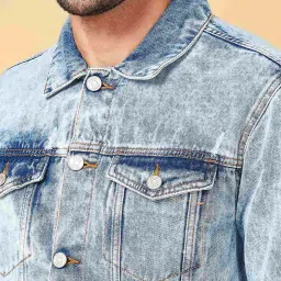People by Pantaloons Light Blue Cotton Regular Fit Denim Jacket image 5