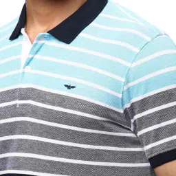 Park Avenue Blue  Slim Fit Striped Polo T-Shirt image 5