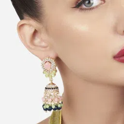 Zaveri Pearls Set of 2 Multicolor Stones Beads Clustered Traditional Jhumka Earrings-ZPFK17984 image 2