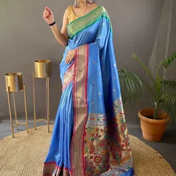 KALINI Ethnic Motifs Woven Design Zari Paithani Saree with Unstitched Blouse Piece-picture-32