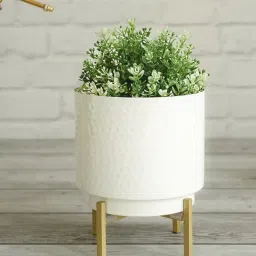 BEHOMA Home Collection White Metal Textured Indoor Planter image 2