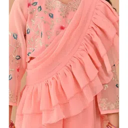 LilPicks Kids Peach Embellished Full Sleeves Top, Sharara with Attached Dupatta image 5