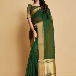Satrani Green Woven Saree With Unstitched Blouse-picture-16