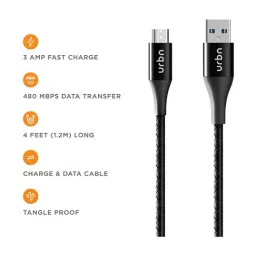 URBN UPC100 18W 1.2m Micro USB Cable (Black) image 2