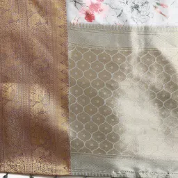 Silk Land Grey Silk Floral Saree With Unstitched Blouse image 5