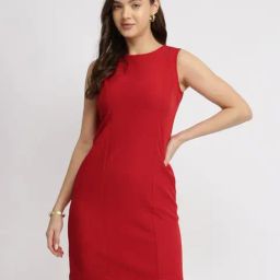 Fablestreet Red Polyester Solid Sleeveless Dress-picture-37