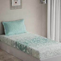 DDECOR Live beautiful Turquoise Cotton Ethnic 144 TC Single Flat Bedsheet with 1 Pillow Cover image 2