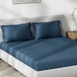 DDECOR Live beautiful Blue Cotton 180 TC King Fitted Bedsheet with 2 Pillow Covers image 2