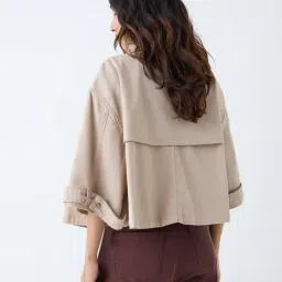 LOV by Westside Beige Solid Denim Jacket image 2