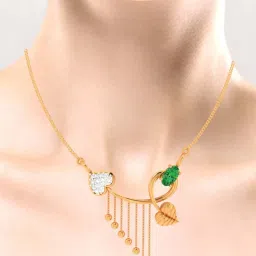 P.C. Chandra Jewellers 22k Yellow Gold Green Stone Leafy Necklace for Women & Girls image 2