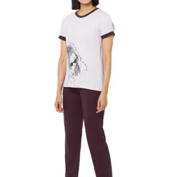 Soie Purple Printed Top With Pyjama Set image 3