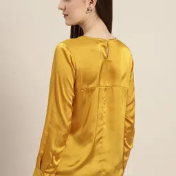 her by invictus Solid Cuffed Sleeves Satin Top image 2